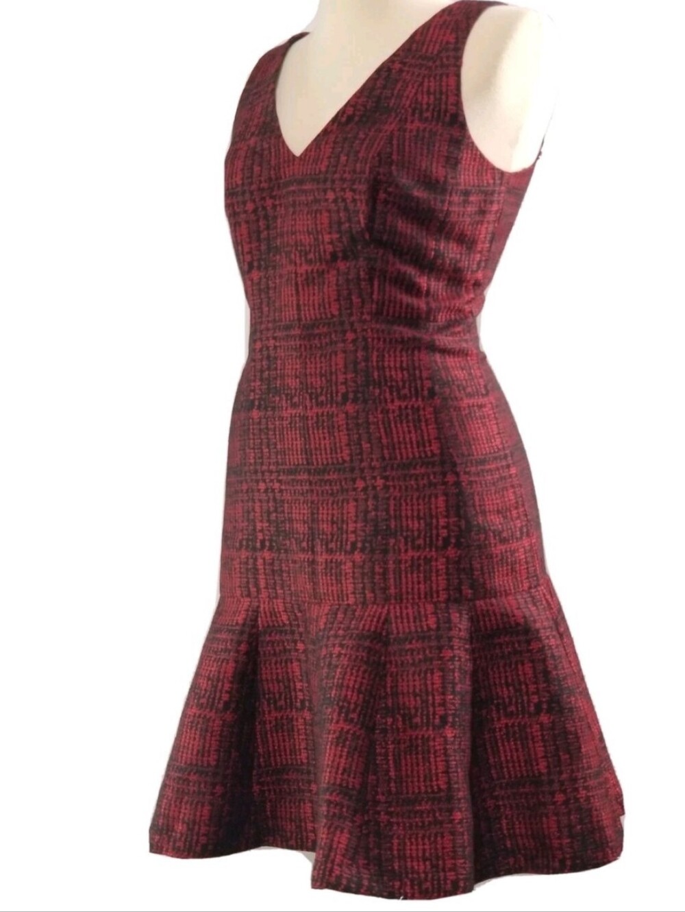 NWT Banana Republic Red and Black Sleeveless V-Neck Fit-and-Flare Dress